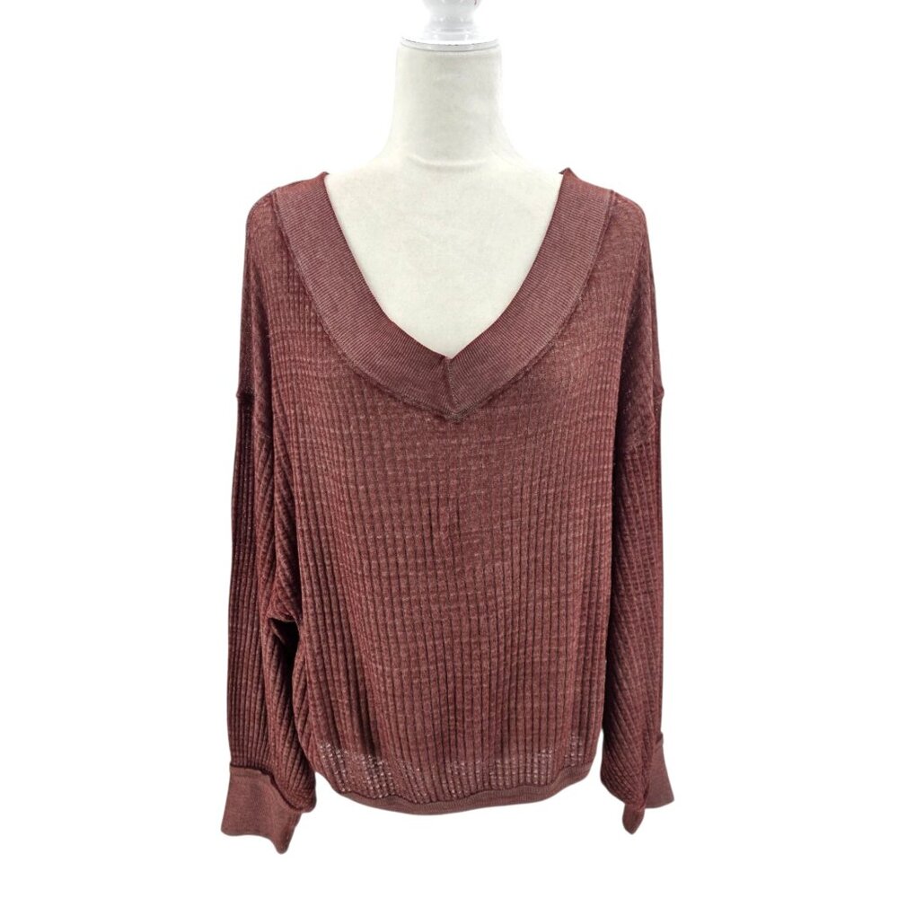 Free People We The Free Womens Small Top South Side Thermal Cinnamon Rust Knit
